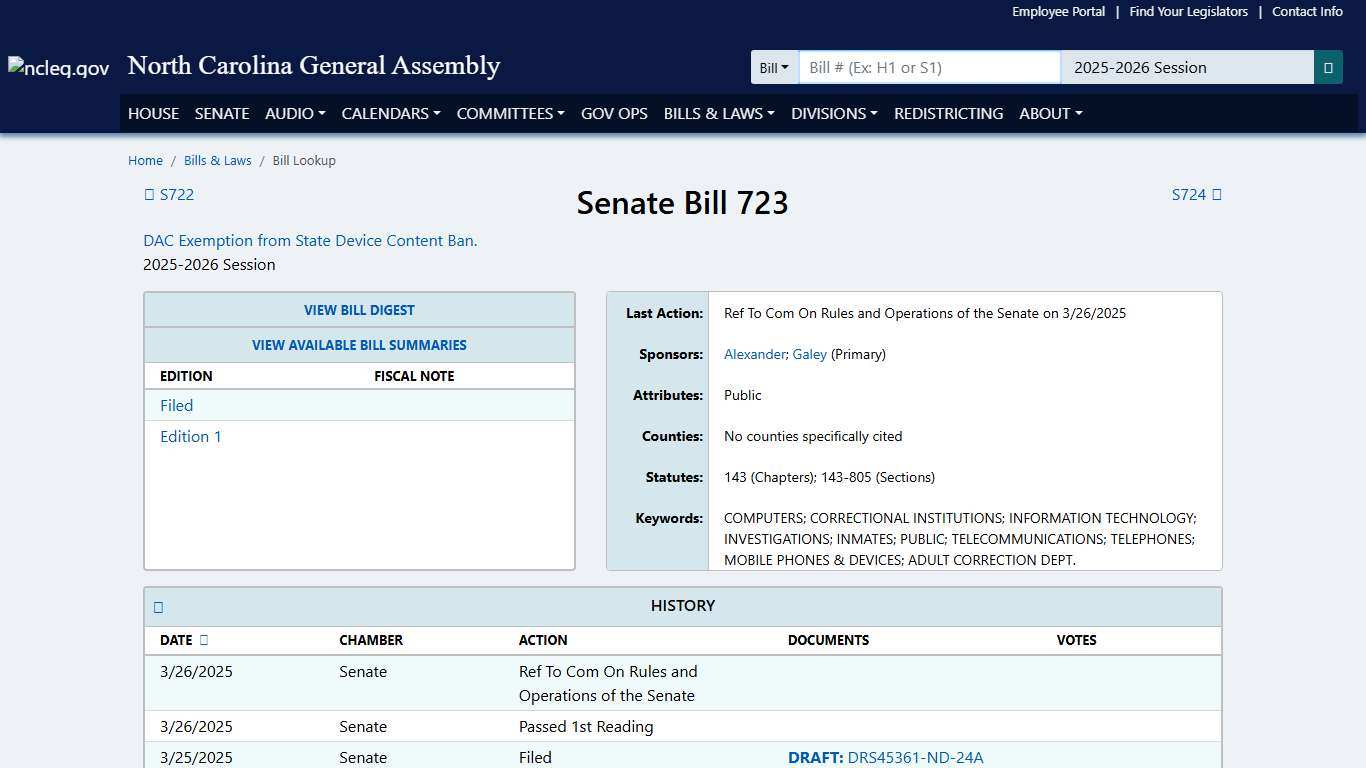 Senate Bill 723 (2025-2026 Session) - North Carolina General Assembly