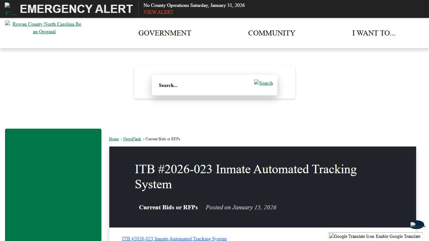 ITB #2026-023 Inmate Automated Tracking System • Rowan County